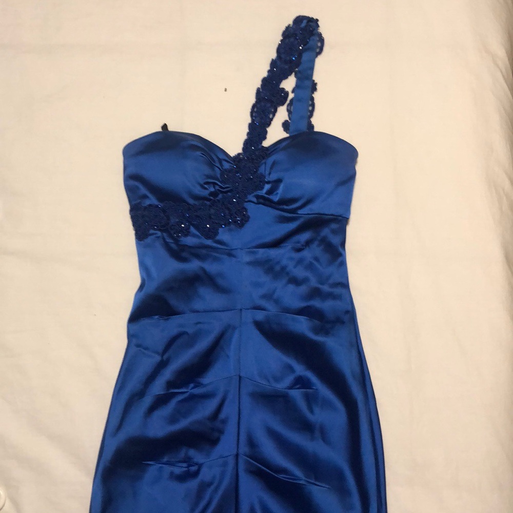 Royal Blue Satin One-Shoulder Party Dress | Prom